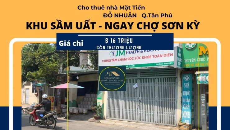 Cho thuê nhà mặt tiền Đỗ Nhuận 96m2, 1 Lầu, 16Triệu - cạnh chợ SƠN KỲ